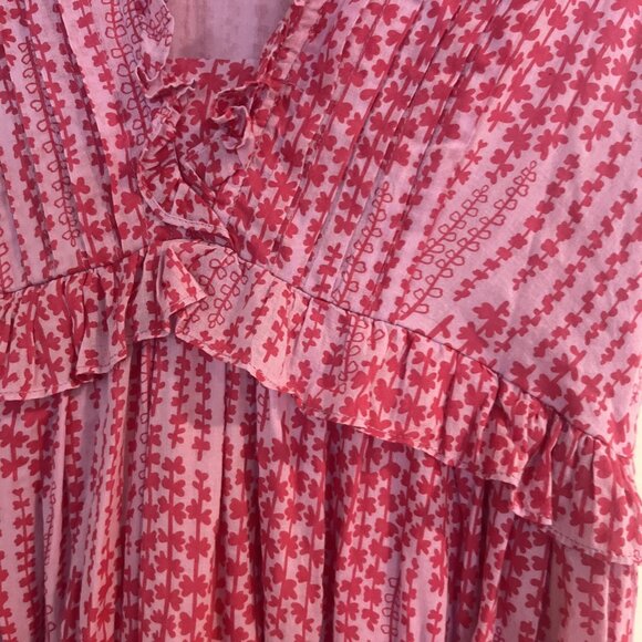 Banjanan Constance Pink Maiden Grass Raspberry Rose Midi Dress Sz XS Ruffle - Picture 4 of 14
